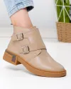 Ghete scurte captusite dama piele naturala kaki cu model suprapus si inchidere fermoar T-2630 1