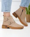 Ghete scurte captusite dama piele naturala kaki cu model suprapus si inchidere fermoar T-2630 2