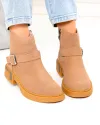 Ghete scurte dama din piele naturala khaki cu accesoriu si catarama T-2628 4