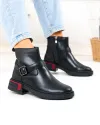Ghete scurte dama din piele naturala negre cu accesoriu si catarama T-2628 4