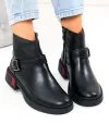 Ghete scurte dama din piele naturala negre cu accesoriu si catarama T-2628 1