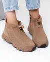 Ghete scurte dama piele naturala intoarsa kaki imblanite cu inchidere fermoar JY7911 3
