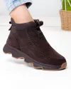 Ghete scurte dama piele naturala intoarsa maro cu inchidere fermoar lateral JY7911 3