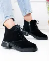 Ghete scurte dama piele naturala intoarsa negre captusite JY7982 2