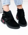 Ghete scurte dama piele naturala intoarsa negre cu inchidere fermoar si ajustare catarame T-2630 3