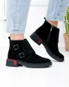 Ghete scurte dama piele naturala intoarsa negre cu inchidere fermoar si ajustare catarame T-2630 4