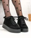 Ghete scurte dama piele naturala intoarsa negre cu inchidere sireturi si fermoar T7026 3