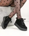Ghete scurte dama piele naturala intoarsa negre cu inchidere sireturi si fermoar T7026 4