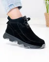 Ghete scurte dama piele naturala intoarsa negre imblanite JY7911 2