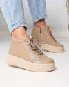 Ghete scurte dama piele naturala kaki cu varf rotund si talpa inalta T-7026 2