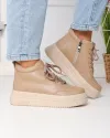 Ghete scurte dama piele naturala kaki cu varf rotund si talpa inalta T-7026 1