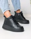 Ghete scurte dama piele naturala negre cu inchidere  fermoar si varf rotund T-7026 2