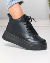 Ghete scurte dama piele naturala negre cu inchidere  fermoar si varf rotund T-7026 1