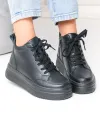 Ghete scurte dama piele naturala negre cu inchidere  fermoar si varf rotund T-7026 4