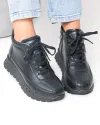 Ghete scurte dama piele naturala negre cu inchidere sireturi si fermoar F002-660 3