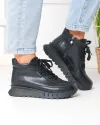 Ghete scurte dama piele naturala negre cu inchidere sireturi si fermoar F002-660 4