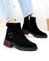 Ghete scurte din piele naturala intoarsa negre cu accesoriu si catarama T-2628 2