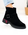 Ghete scurte din piele naturala intoarsa negre cu accesoriu si catarama T-2628 3