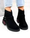 Ghete scurte din piele naturala intoarsa negre cu accesoriu si catarama T-2628 4