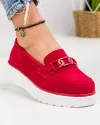 Mocasini dama piele naturala intoarsa rosii cu talpa alba inchidere slip-on si accesoriu T-3071 3