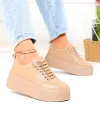 Pantofi casual dama din piele naturala khaki cu talpa inalta F002-670 2