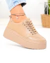 Pantofi casual dama din piele naturala khaki cu talpa inalta F002-670 1