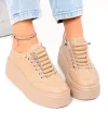 Pantofi casual dama din piele naturala khaki cu talpa inalta F002-670 4
