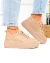 Pantofi casual dama din piele naturala khaki cu talpa inalta F002-670 3
