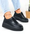Pantofi casual dama din piele naturala negri cu talpa inalta F002-670 2