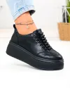 Pantofi casual dama din piele naturala negri cu talpa inalta F002-670 3