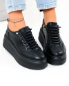 Pantofi casual dama din piele naturala negri cu talpa inalta F002-670 4