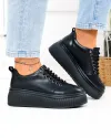 Pantofi casual dama din piele naturala negri cu talpa inalta F002-670 1