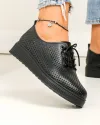Pantofi Casual Dama Perforati Cu Siret Negri Piele Naturala XH-3200 3