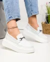 Pantofi casual dama piele naturala albi cu accesoriu frontal si talpa groasa T-5906 4