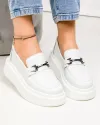 Pantofi casual dama piele naturala albi cu accesoriu frontal si talpa groasa T-5906 3