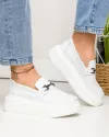 Pantofi casual dama piele naturala albi cu accesoriu frontal si talpa groasa T-5906 1