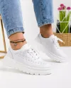 Pantofi casual dama piele naturala albi cu inchidere siret si cusatura decorativa AW469 1