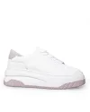 Pantofi casual dama piele naturala albi cu mov cu inchidere sireturi F001-657 1