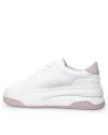 Pantofi casual dama piele naturala albi cu mov cu inchidere sireturi F001-657 2