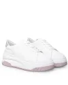 Pantofi casual dama piele naturala albi cu mov cu inchidere sireturi F001-657 3