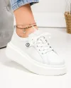 Pantofi casual dama piele naturala albi cu talpa groasa si detaliu lateral T-5807 2