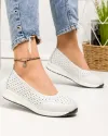 Pantofi casual dama piele naturala albi perforati cu varf rotund T-3026 1