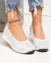 Pantofi casual dama piele naturala albi perforati cu varf rotund T-3026 3