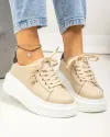 Pantofi casual dama piele naturala bej cu aplicatie metalica si talpa groasa T-8808 4