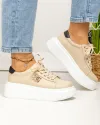 Pantofi casual dama piele naturala bej cu aplicatie metalica si talpa groasa T-8808 1