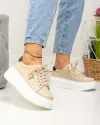 Pantofi casual dama piele naturala bej cu aplicatie metalica si talpa groasa T-8808 6
