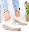Pantofi casual dama piele naturala bej cu talpa maro F001-924 1