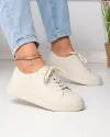 Pantofi casual dama piele naturala bej deschis cu varf rotund F001-A09 2