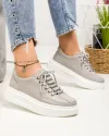 Pantofi casual dama piele naturala gri cu talpa groasa T-5970 1