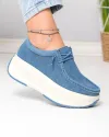 Pantofi casual dama piele naturala intoarsa albastri cu inchidere siret elastic F002-672 2